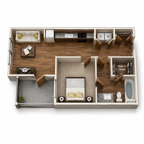 Floor plan for studio, 1 bath, 557 sqft